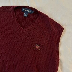 Polo by Ralph Lauren Golf Men's Cable-Knit V-Neck Sweater Vest - Burgundy